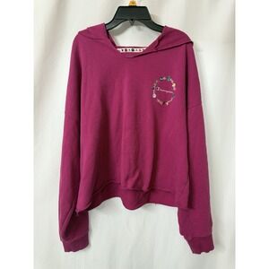 Champion Sweatshirt Hot Pink Large Hoodie Crop Top Logo Womens Flower Sporty N12